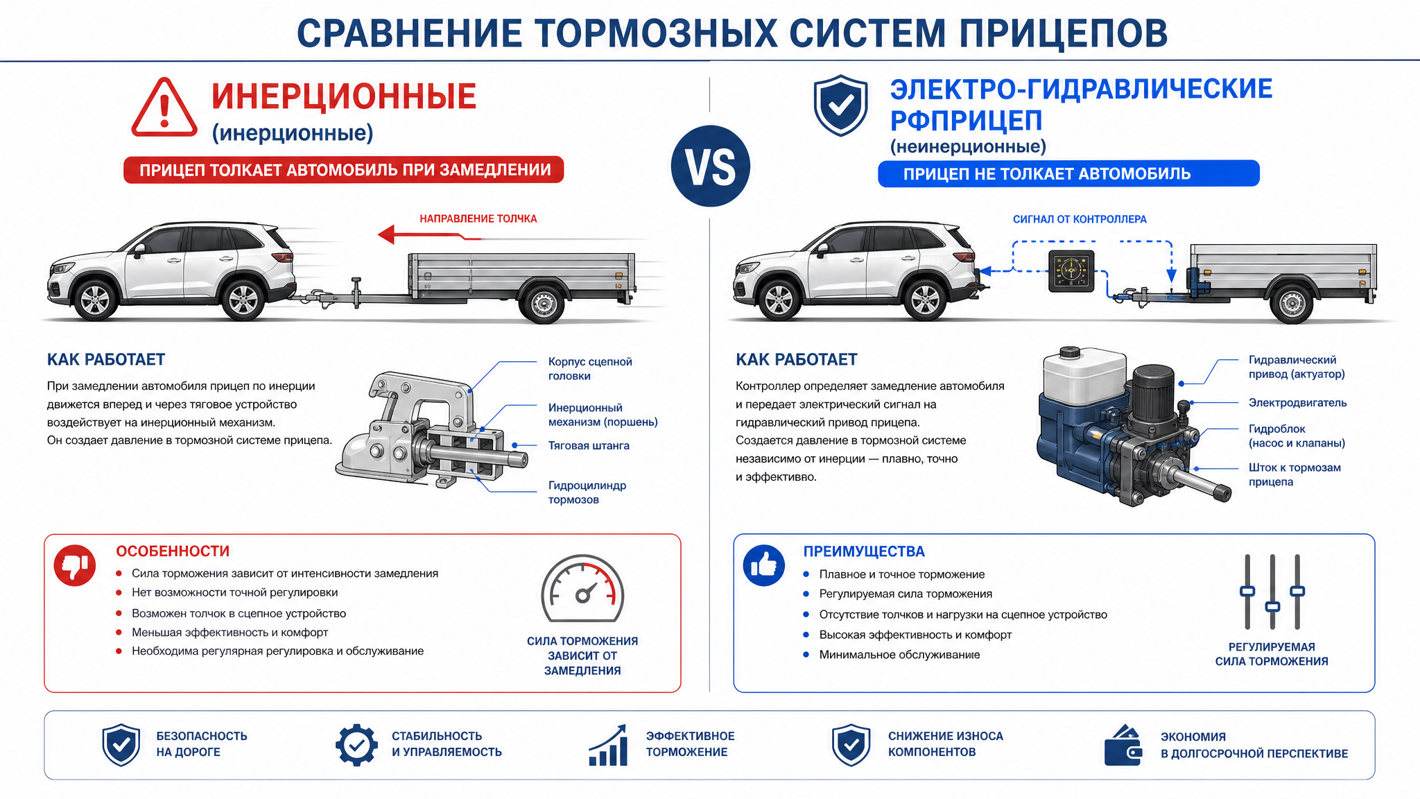 Сравнение инерционных и неинерционных тормозов прицепа